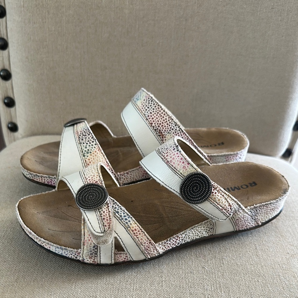 Romika Women's Dotted Multicolor Sandals Slides White Size 6-6.5 (37)